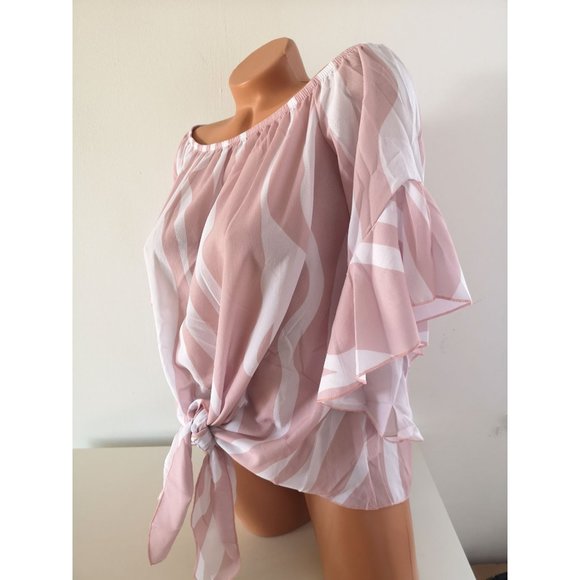 HOST PICK nwt Pink/White Stripes Off Shoulder Blouse Top L - Picture 3 of 5